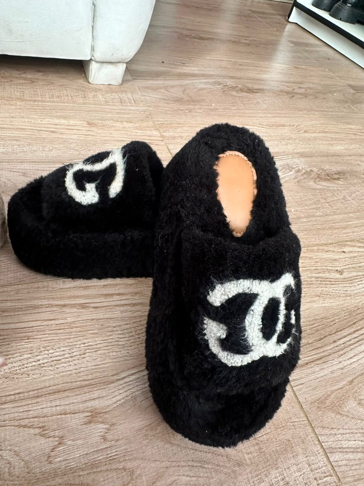 Black plush platform slides